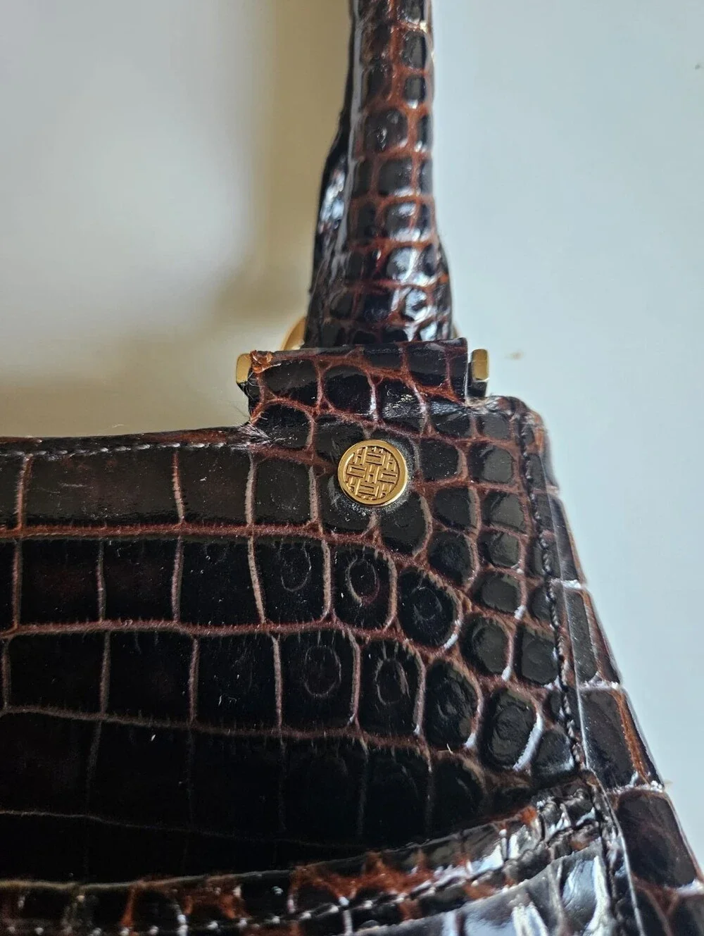 Cole Haan Dark Brown Croc-Embossed Top-Handle Satchel - Picture 9 of 15